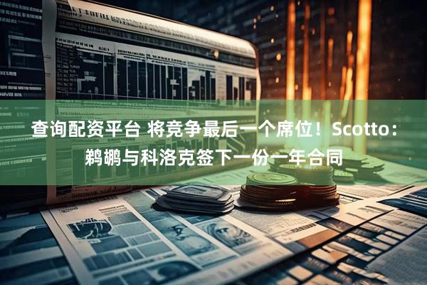 查询配资平台 将竞争最后一个席位！Scotto：鹈鹕与科洛克签下一份一年合同
